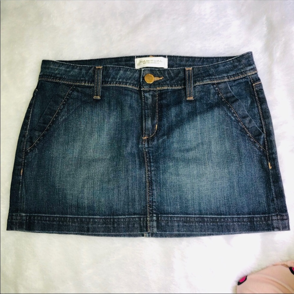 Habitual blue jean mini skirt cross pockets